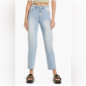 BP. Nordstrom High Rise Button Fly Mom Jeans Light Wash Size 38 (US 18) NWT